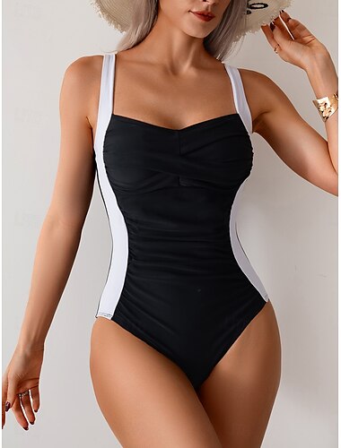  Femme Maillots de Bain Une pièce Maillot de bain Dos Nu Contrôle du Ventre Taille haute Mince Vacances Tenues de plage Bloc de couleur Col en U Sans Manches Maillots de bain