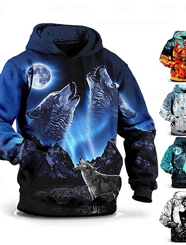  Miesten Susi 3D-tulostus Huppari Pullover-huppari Hupparit Pitkähihainen Hupullinen collegepaita Hupullinen Muoti Loma Työ Arki-asut Harmaa vihreä Musta ja valkoinen Tasku 봄 & Syksy Suunnittelija