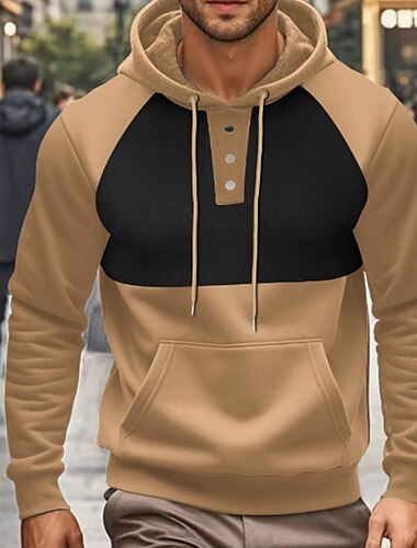  Hombre Sudadera Negro Vino Azul Marino Caqui Gris Con Capucha Bloque de color Retazos Bolsillo Deporte Diario Festivos Poliéster Ropa de calle Básico Casual Otoño Invierno Ropa Sudaderas con capucha