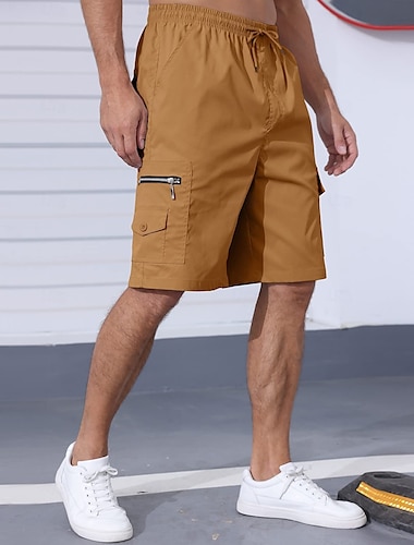  Herren Cargo Shorts Kurze Hosen Shorts Kurze Hosen Bermudas Lässige Shorts Kordelzug Elastische Taille Multi Pocket Glatt Atmungsaktiv Feuchtigkeitsableitung Knielänge Outdoor Casual Laufen Modisch