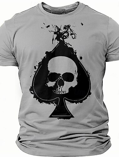  Herren Schädel Poker T Shirt T-Shirt 100% Baumwolle Kurzarm Grafik Hemd Rote Armeegrün Grau Bequemes T-Shirt Urlaub Straße Modedesigner-Kleidung