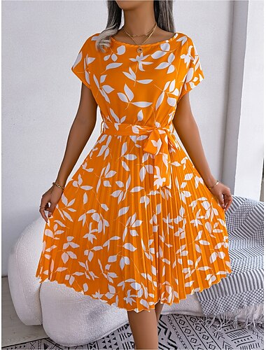  Ramadan Damen Normal kleid lang Boho-Kleid Faltenkleid Böhmen Stilvoll Sexy Kappe Urlaub Party Geburtstag Formschluss Graphic Blatt Kurzarm Rundhalsausschnitt Gelb Rote Blau Sommer