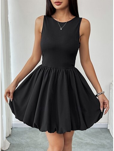  Femmes Mini Robe Robe noire Robe de remise des diplômes Robe Décontractée Robe trapèze Basique Occasionnel Vacances Quotidien Coupe régulière Uni Sans manches Col ras du cou Noir Été