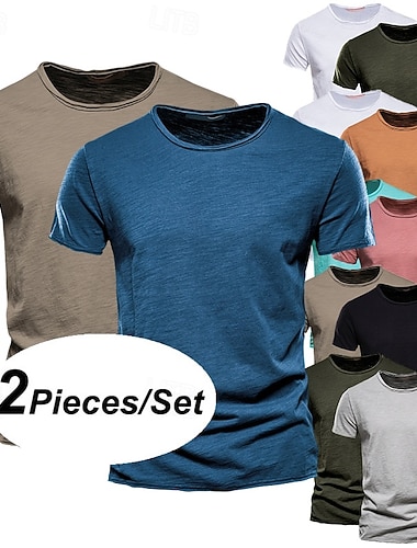  Herre T skjorte T-skjorte Bambus-T-skjorte Kort Erme Crew-hals Sommer عادي Mote Designer Grunnleggende Klassisk Stil Feriereise Gate Ut på byen Svart+ Khaki Hvit+Armygrønn Blå+khaki Topp T-skjorte