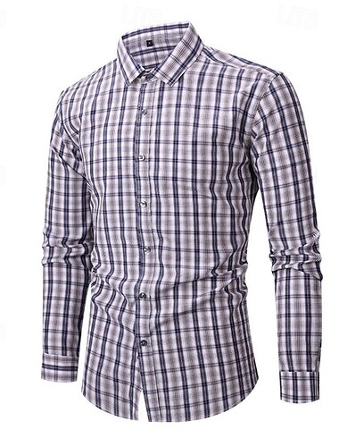  Herren Oberhemd Kariertes Hemd trachtenhemd Glatt Hochzeit Arbeit Weiß Dunkelmarine Marineblau Blau Langarm Kragen Sommer Frühling Bekleidung