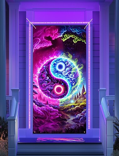 Decoraciones de puerta de luz negra cubiertas de puerta brilla en la oscuridad Taichi Zen tapiz de puerta decoración de cortina de puerta fondo interior/exterior banner de puerta para la puerta