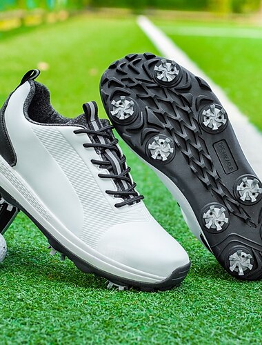  schwarz-weiße Golfschuhe für Herren mit Spikesohle, atmungsaktivem Obermaterial und leichtem Design für Komfort und Halt auf dem Golfplatz