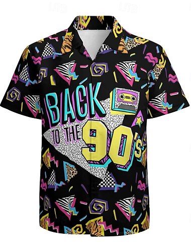  Retro Vintage 1980er Hemd Aloha-Hemd Disco Geometrisch Herren Urlaub Party Pride Parade Erwachsene Hemd
