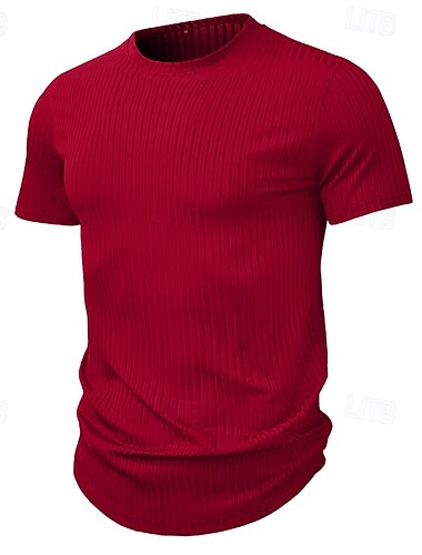  Herren Kurzarmshirt Geripptes Strick-T-Shirt T-Shirt Kurzarm Rundhalsausschnitt Sommer Frühling & Sommer Einfarbig Grubenstreifen Sport Täglich Gerippt Lässig Training Fitness Schwarz Weiß Grau Top