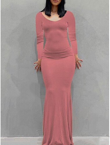  Damen Maxidress Figurbetontes Kleid Party Ausgefallene Formal Party Regular Fit Graphic Langarm Rundhalsausschnitt Schwarz Gelb Rosa Wein Sommer