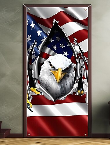  Decoraciones de puerta del Día de la Independencia del 4 de julio Cobertores de puerta Tapiz de puerta águila americana Decoración de cortina de puerta Fondo Banner de puerta Interior/Exterior para