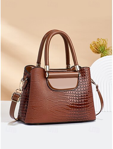 elegante Handtasche aus Kunstleder mit Krokoprägung – stylische Handtasche mit Henkel oben und abnehmbarem Schultergurt, luxuriöse Tragetasche für Damen, perfekt für die Arbeit, Partys und formelle Anlässe schwarz rosa rot
