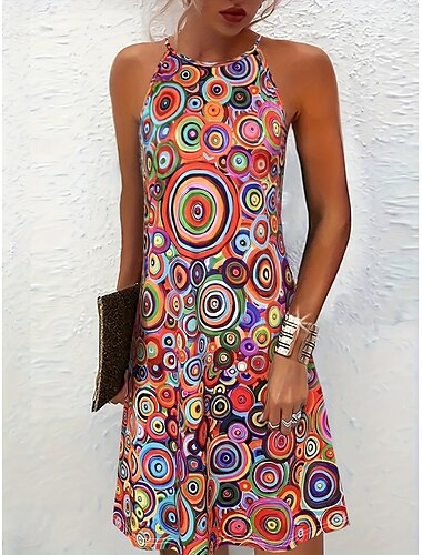  Dames Mini-jurk Casual jurk Slipdress Casual Dagelijks Normale pasvorm Geometrisch Mouwloos Bandje Rood blauw Paars Zomer
