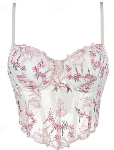  Retro Antiguo Medieval Renacimiento Faja Chaleco corpiño Feria del Renacimiento Acordonado 13 huesos Floral Bordado Cuello de corazón Mujer Fantasía Víspera de Todos los Santos Carnaval Fiesta Casual