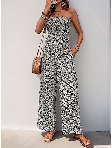  Dames Normaal Jumpsuit Actief Effen Kleur Mouwloos Strapless Zak Hoge taille Vakantie Dagelijks Normale pasvorm Zwart Zomer