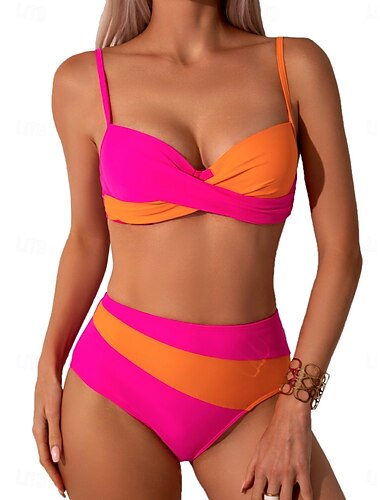  Femme Maillots de Bain Bikinis 2 pièces Slips Maillot de bain Dos Nu Mince Vacances Tenues de plage Bloc de couleur Col V Sans Manches Maillots de bain