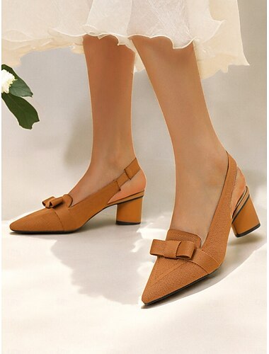  Slingback Heels with Bow Detail, Flyknit Mesh Upper, and Block Heels for Elegant Office Wear and Evening Events