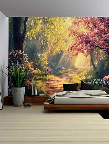  A forest plant flower butterfly path landscape hanging tapestry mural art large tapestry mural decoration photo background carpet curtain home bedroom living room decoration