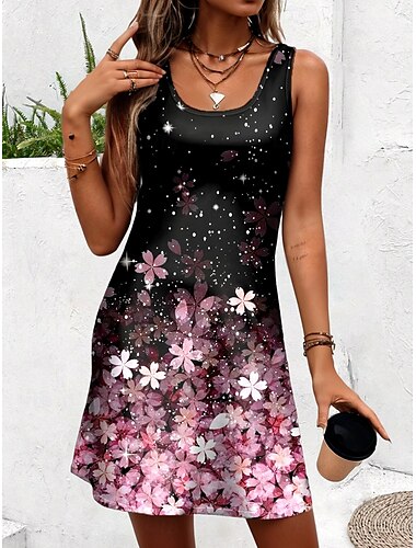  Damen Minikleid A Linie Kleid Tank-Top Kleid Sommerkleid Elegant Stilvoll Brautkleider schlicht Täglich Regular Fit Farbverlauf Blumen Graphic Ärmellos U-Ausschnitt Rosa Sommer Frühling