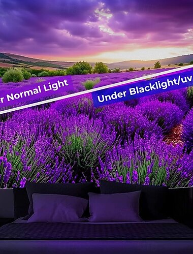  Schwarzlicht-Teppich Leuchttapete im Dunkeln Glühparty UV reaktiv Lavendel Trippy Nebelige Naturlandschaft hängende Wandkunst Wandmalerei für Wohnzimmer Schlafzimmer