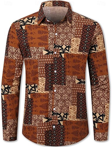  Retro Vintage 1970s Shirt Hippie Check Ethnic Men's Party Daily Wear Pride Parade Adults' Shirt