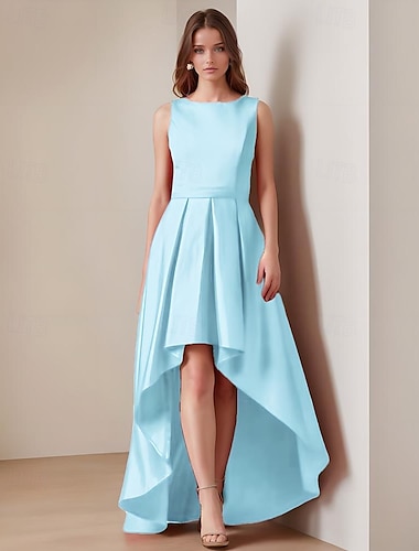  Abendkleid in A-Linie, elegantes Kleid, formelle Abendparty, bodenlang, ärmellos, Rundhalsausschnitt, Satin mit Falten 2025