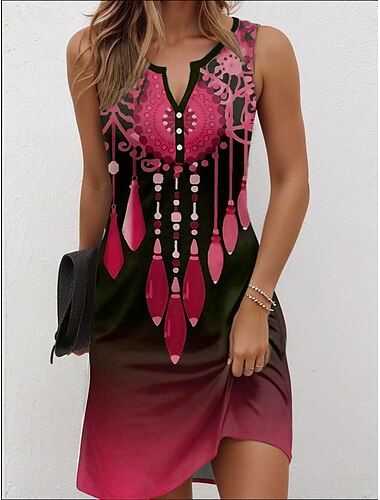  Mini Kleid für Frauen Freizeit Kleid Petite Kleid Sommerkleid Vintage Freizeit Urlaub Alltag Ferien Reguläre Passform Floral Grafik Bohemian Ärmellos V-Ausschnitt Rot Blau Lila Grün Sommer