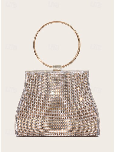  Femmes Pochette Pochette Mini Sac de Poignet Sacs à Épaule Matériaux Gretel faux cuir Soirée Fête de mariage Cristaux Paillettes Chaîne Sac Multi-Porté Couleur Unie Noir Dorée