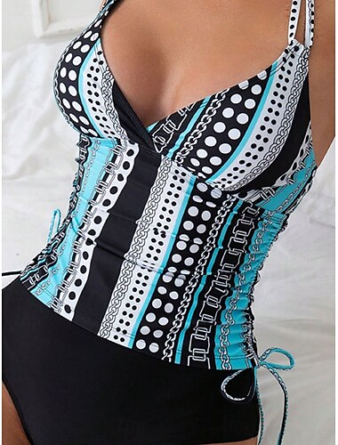  Women's Swimwear Bikini 2 Piece Cheeky Swimsuit Backless Tummy Control High Waist Slim Vacation Beach Wear Graphic Halter Neck Sleeveless Bathing Suits