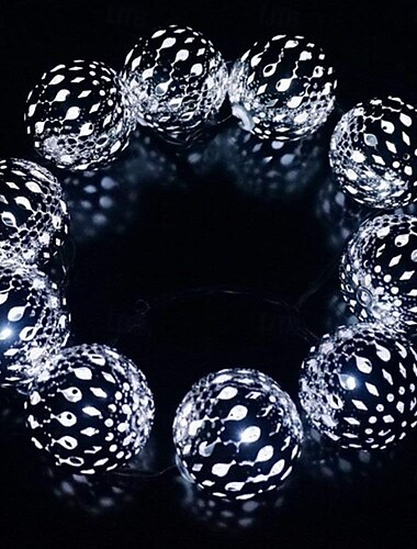  5m-20leds/6,5m-30leds Solar-Lichterkette mit marokkanischen Kugeln für den Außenbereich, Innenhof, Gartenzaun, Balkonstufen, Festival, Hochzeitsatmosphäre, dekorative Lichterkette