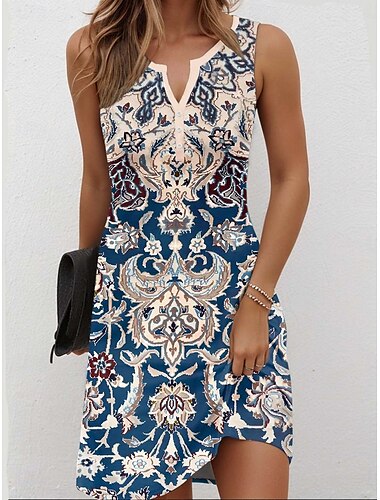  Damen Mini Kleid Lässiges Kleid Petite Kleid Sommerkleid Lässiges Urlaub Täglich Feiertag Reguläre Passform Floral Grafisch Bohemian Ärmellos V-Ausschnitt Rot Marineblau Blau Lila Sommer