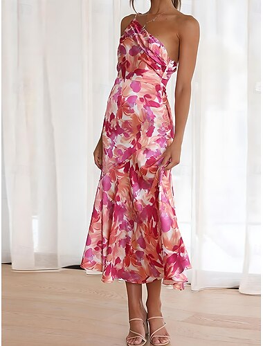  Damen Midikleid skims dress Figurbetontes Kleid Urlaub Strand Design Urlaub Casual Täglich Regular Fit Graphic Ärmellos Asymmetrisch Rosa Sommer