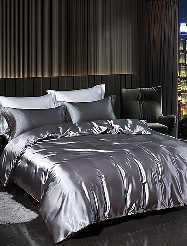  4 Stukken Satijnen Zijde Bedlinnen Set Met Hoeslakens Duvet Covers Sets Zomer Effen Kleur Comforters Hoezen Met 2 Kussenslopen