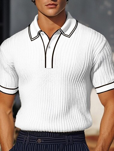 Herren Rippenstrick-Top Muskelshirt Ferien Revers Gerippter Polokragen Kurzarm Basic Modern Farbblock Patchwork Tasche Frühling & Sommer Schmale Passform Weiß Burgunderrot Marineblau Grau Leicht Blau   Herren Rippenstrick-Top Muskelshirt Ferien Revers Gerippter Polokragen Kurzarm Basic Modern Farbblock Patchwork Tasche Frühling & Sommer Schmale Passform Weiß Burgunderrot Marineblau Grau Leicht Blau