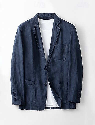  Herren Blazer aus 100 % Leinen Blazerjacke Schule Formell Hochzeit Elegant Urlaub Sommer Frühling 100% Leinen Leinen Einfarbig Einreihig Zwei-Knopf Blazer Dunkelgrau Marineblau Beige Hellblau