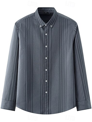  Herren Oxford Hemd Schwarz Marineblau Grün Hellgrau Dunkelgrau Langarm Gestreift Vertikale Streifen Umlegekragen Schule Hochzeit Knöpfe Bekleidung Neutral Mode Täglich