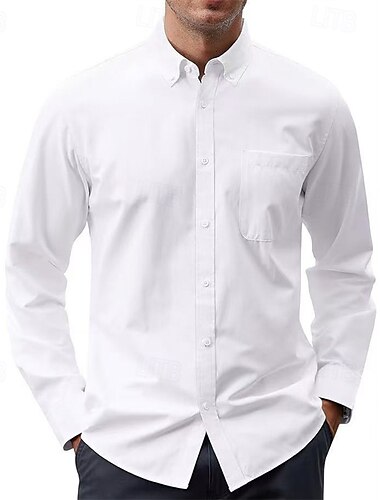  Homens Camisa Social Saia camisa de botão Tecido Casamento Festa Preto Branco Azul Marinha Azul Manga Longa Lapela Primavera Outono Roupa Bolsos
