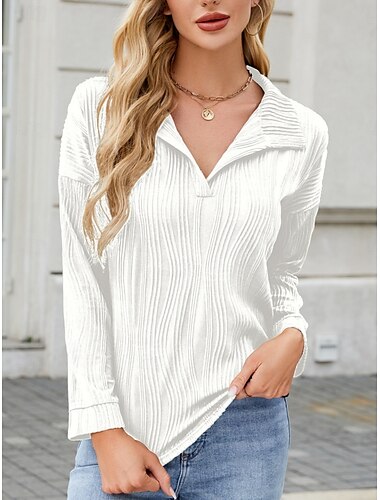  Damen Hemd Bluse Feste Farbe Stilvoll Brautkleider schlicht Langarm Hemdkragen Normale Oberteile Täglich Schwarz Weiß Blau Grün Khaki Sommer Frühling