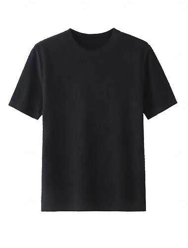  Herren T-Shirt aus Seide, Leinen und Baumwolle, Schachbrettmuster, Rundhalsausschnitt, Schule, Training, kurzärmelig, Rundhalsausschnitt, Strickbekleidung, Kleidung, Strickmode, Urlaub, Vintage, neutral