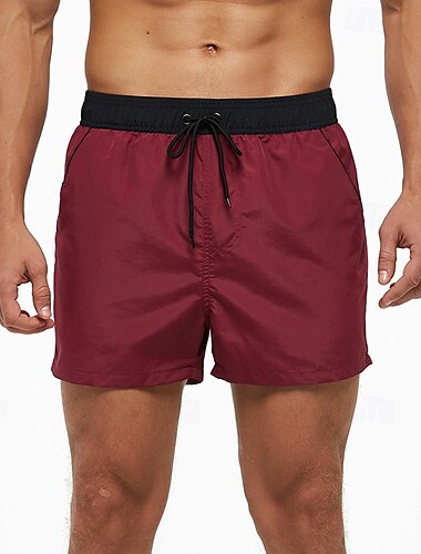  Herren Bademode Surfshorts Badehose Schwimmshorts kurz Surfshorts Unten Kordelzug Mit Taschen Schwimmen Surfen Strand Wassersport Patchwork Einfarbig Sommer Frühling