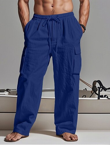  Herren Cargo-Hosen Hose Sommerhose Strandhose Gaze-Hosen Kordelzug Elastischer Bund Mehrere Taschen Einfach Komfort Atmungsaktiv Outdoor Täglich Ferien Mode Klassicher Stil Schwarz Weiß