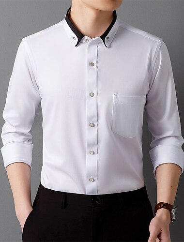  Herren Hemd Oberhemd Knopfhemd Feste Farbe Hochzeit Party Schwarz Weiß Rosa Wein Langarm Kargen Frühling Herbst Bekleidung Tasche