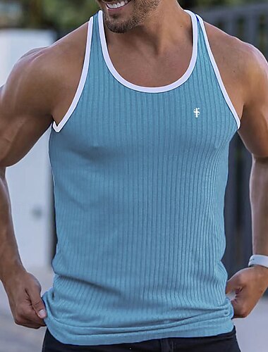  Herren Tank Top Weste Unterhemd Ärmelloses Shirt Ärmellos Rundhalsausschnitt Sommer Farbblock Grubenstreifen Mode Designer Basic Schnelltrocknend Urlaub Straße Ausgehen Schwarz Weiß Wein Top T-Shirt