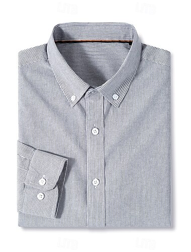  Herren Oxford Hemd Hellkaki Hellgrün Hellgrau Langarm Gestreift Umlegekragen Schule Hochzeit Knöpfe Bekleidung Neutral Mode Täglich