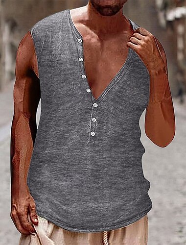  Per uomo Canotta Maglietta smanicata Canottiera Maglietta senza maniche Senza Maniche Henley Estate Semplice Vintage Moda Designer Bottoni Vacanza Streetwear Uscire Nero Bianco Marrone Maglietta Top