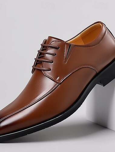  herenschoenen van bruin imitatieleer met vetersluiting, elegante formele schoenen voor op kantoor, bruiloften en speciale evenementen