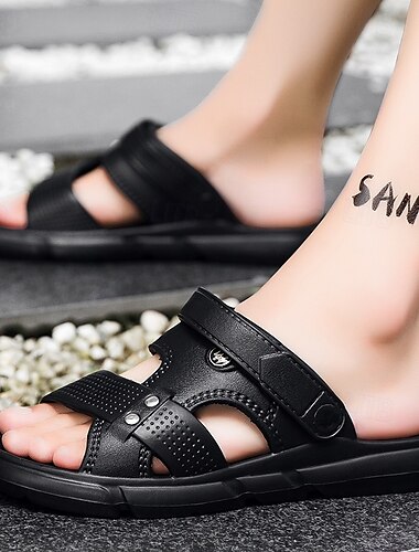  sandali da uomo con cinturino regolabile marrone e chiusura in velcro, sandali comodi da esterno per l'estate