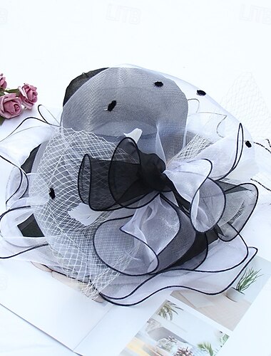  Hüte Organza Sonnenhut Formal Casual Abendgesellschaft Tee-Party Cocktail Elegant Vintage Sonnenschutz Mit Blumig Kopfschmuck Kopfbedeckung