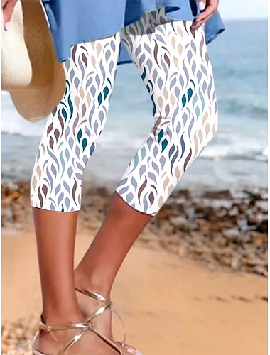  Damleggings Capri Byxor Hög Elasticitet Mode Streetwear Kalmudd Hög Midja Grafisk Prickigt Gradient Tryck Andningsbar Mjuk Utomhus Daglig Babyblå Sommar Vår Regular Fit