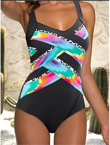  Femme Maillots de Bain Une pièce Monokini Maillot de bain Dos Nu Contrôle du Ventre Taille haute Mince Vacances Tenues de plage A Ombre Léopard Col V Sans Manches Maillots de bain